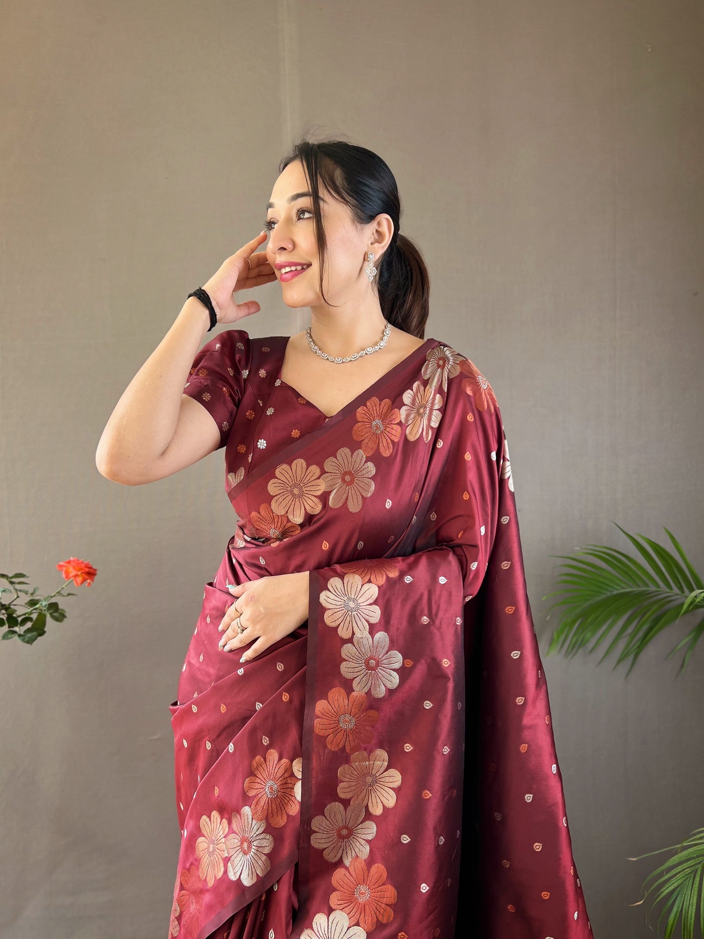 Brown Pure soft silk saree