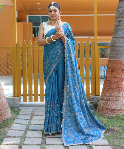 Blue Pure Soft silk saree