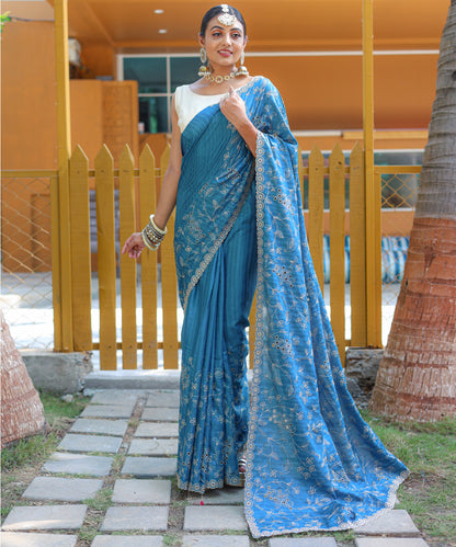 Blue Pure Soft silk saree