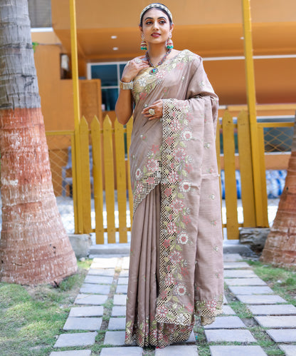 Brown Pure marks silk saree