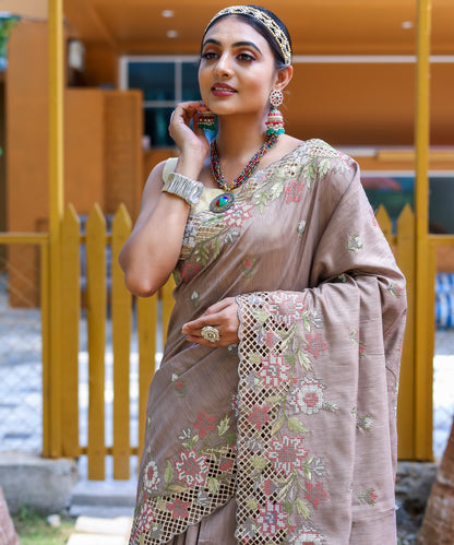 Brown Pure marks silk saree