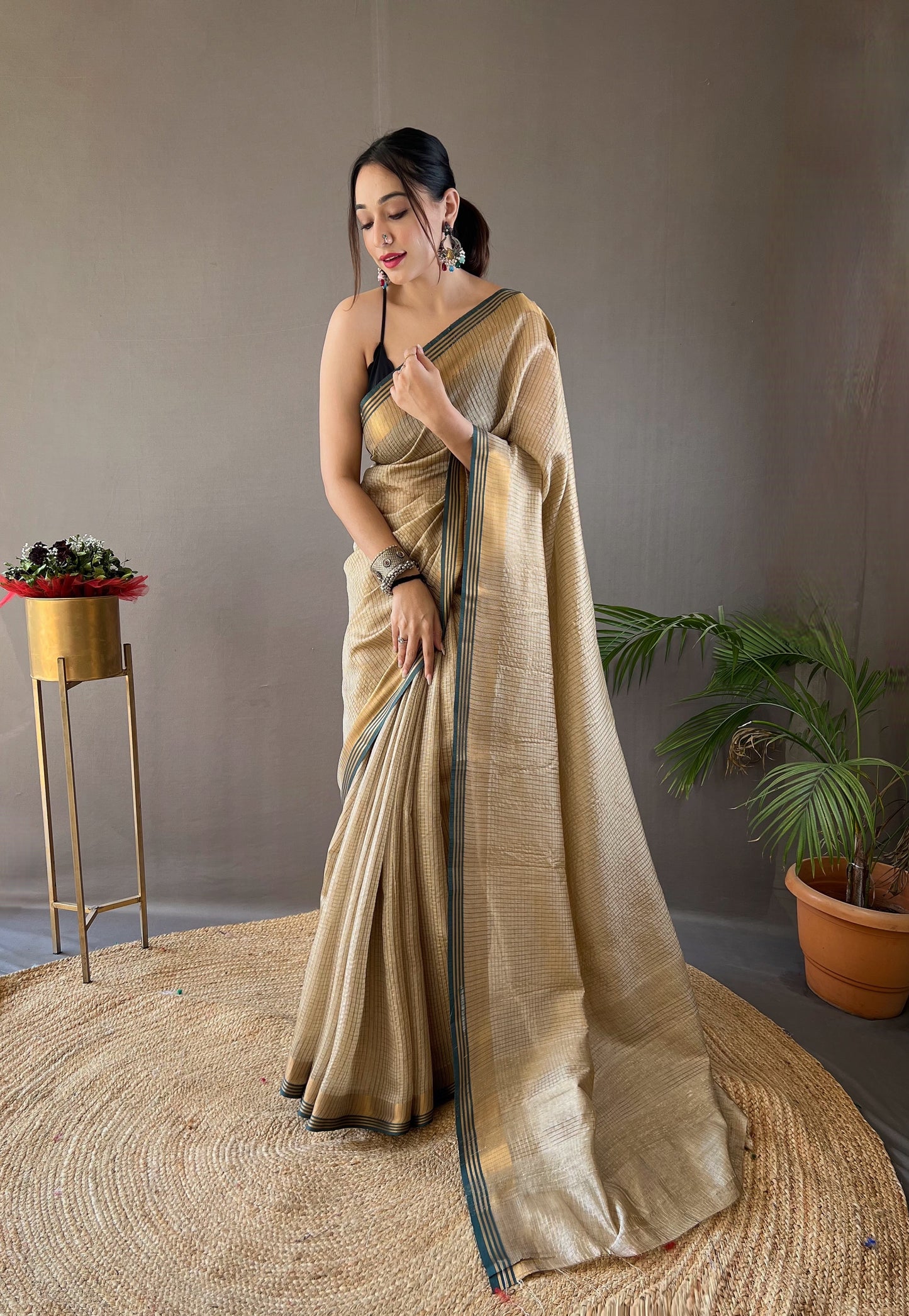 soft silk sarees with all over zari chex Weaving design and border