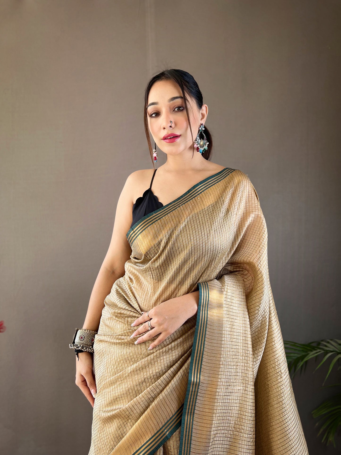 soft silk sarees with all over zari chex Weaving design and border