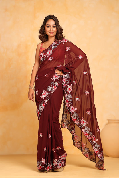 Maroon  Georgett sBeautifulilk Sarees