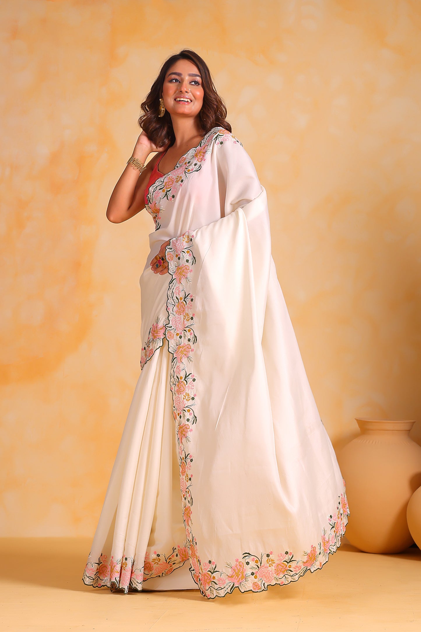 WHITE Pure Tussar silk saree