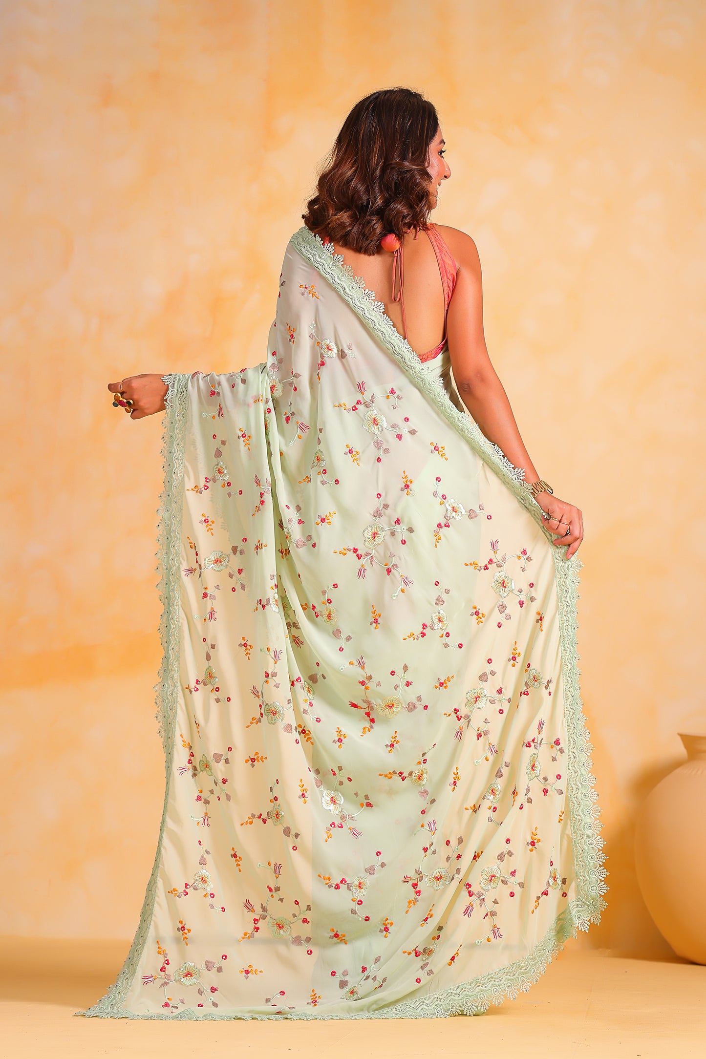 pista Pure Georgett saree