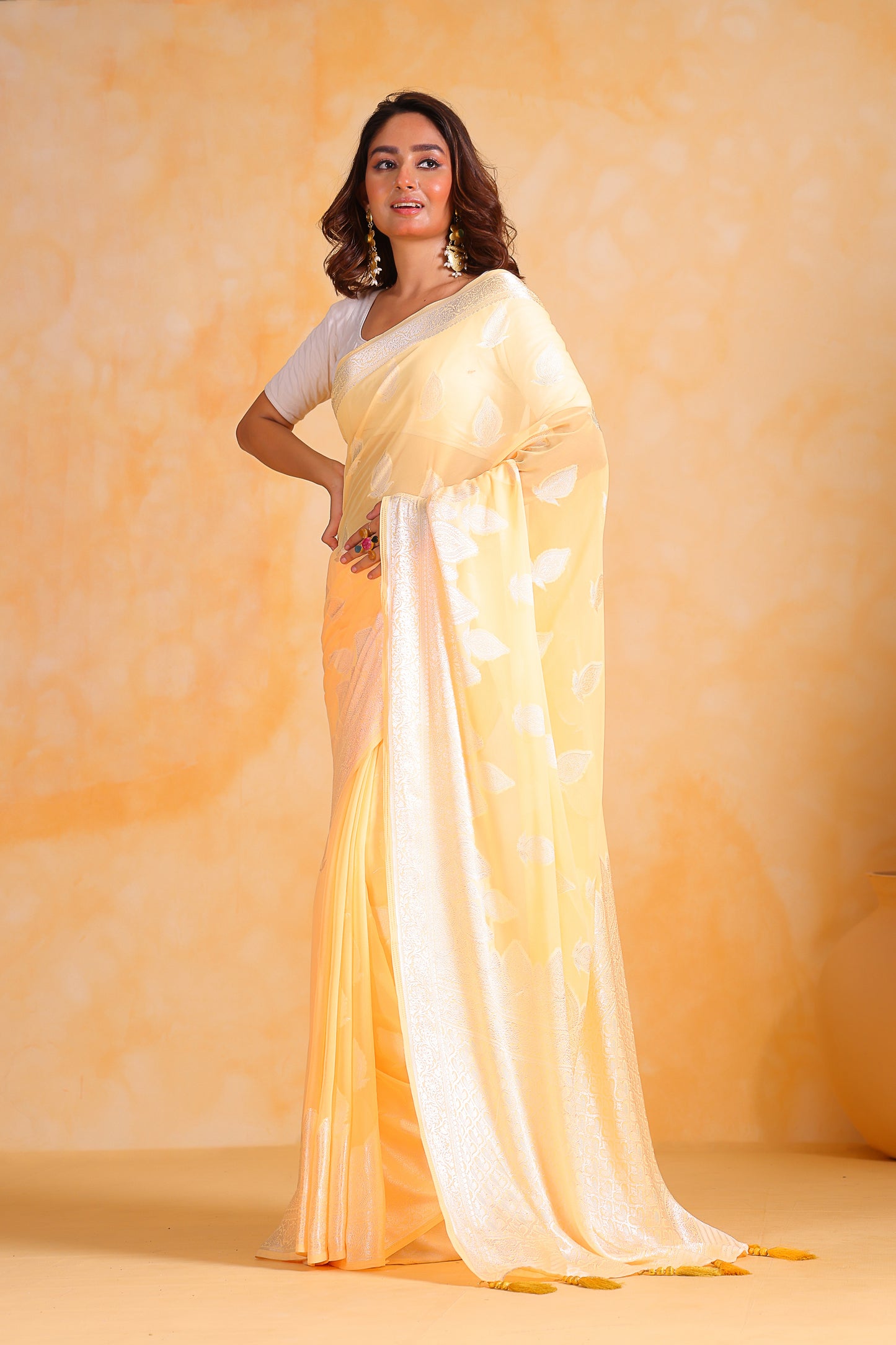 Yellow  Pure weaving georgett silk saree