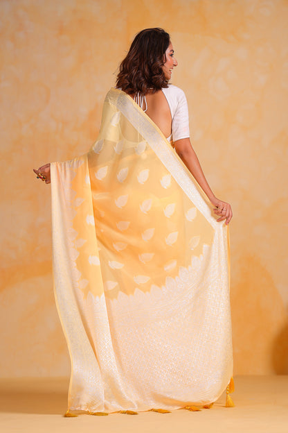 Yellow  Pure weaving georgett silk saree