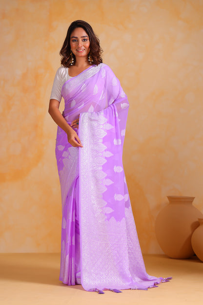 Purple Pure weaving georgett silk saree