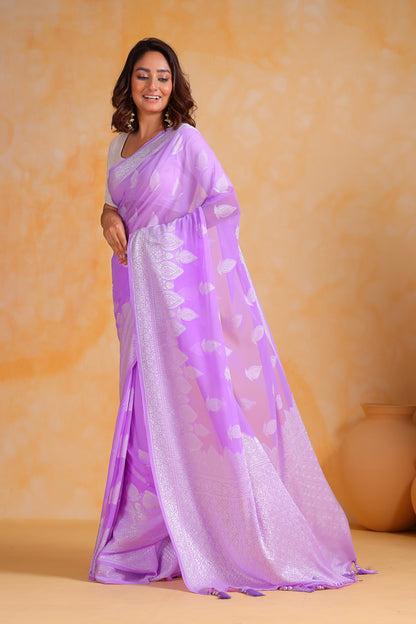 Purple Pure weaving georgett silk saree