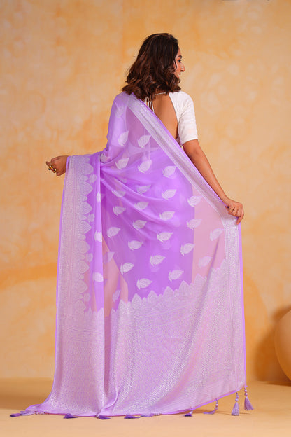 Purple Pure weaving georgett silk saree