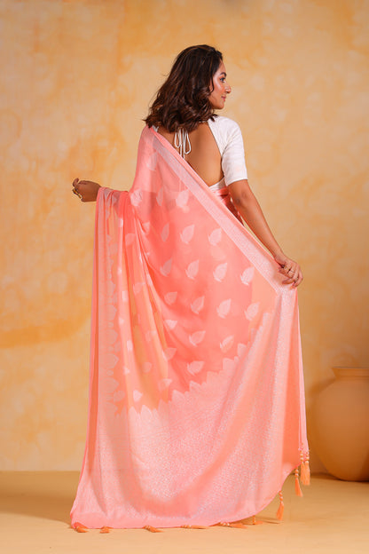 Peach Pure weaving georgett silk saree