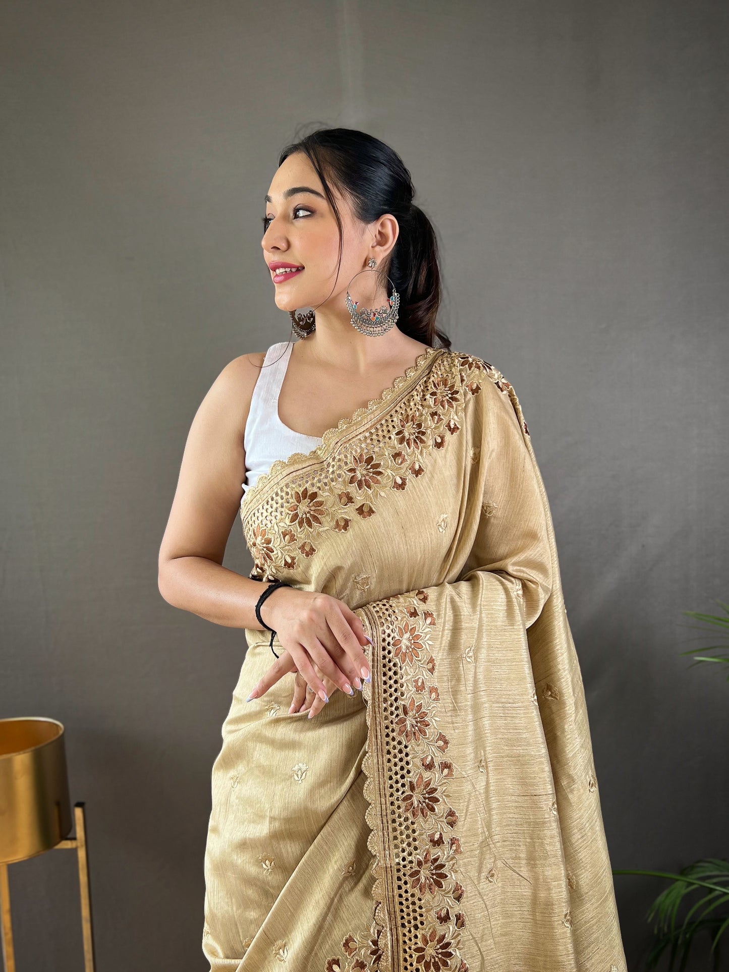 Cream Purr matka silk soft saree