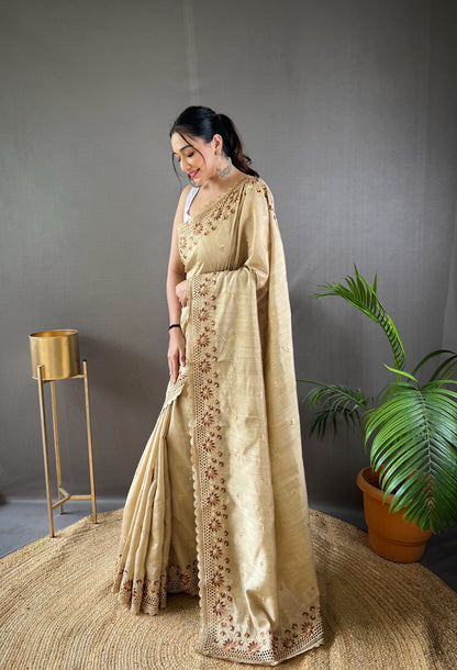 Cream Purr matka silk soft saree