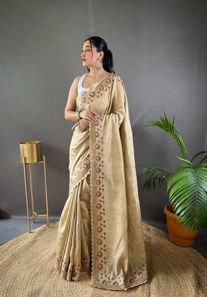 Cream Purr matka silk soft saree