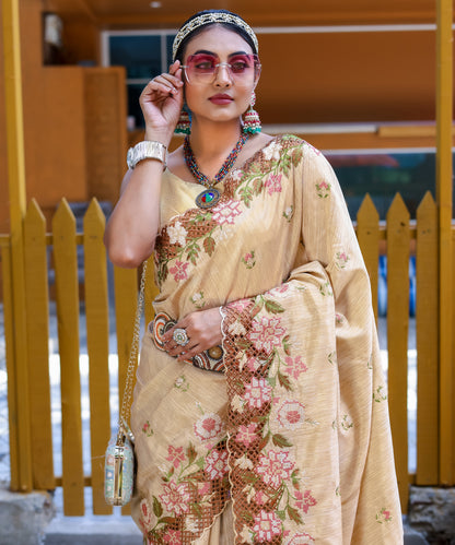 Cream Pure marks silk saree