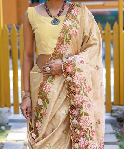 Cream Pure marks silk saree