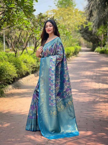 Denim Kanchipattu silk saree