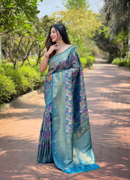 Denim Kanchipattu silk saree