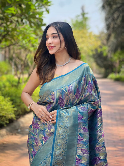 Denim Kanchipattu silk saree