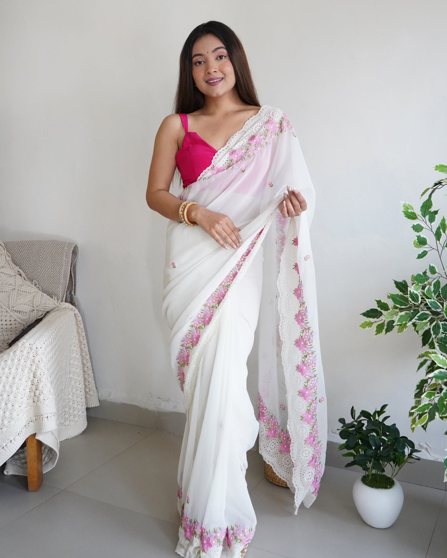 White Beautiful Georgett silk Sarees