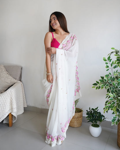 White Beautiful Georgett silk Sarees