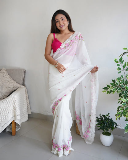 White Beautiful Georgett silk Sarees