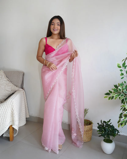 PEACH  PURE ORGANZA SILK SAREE