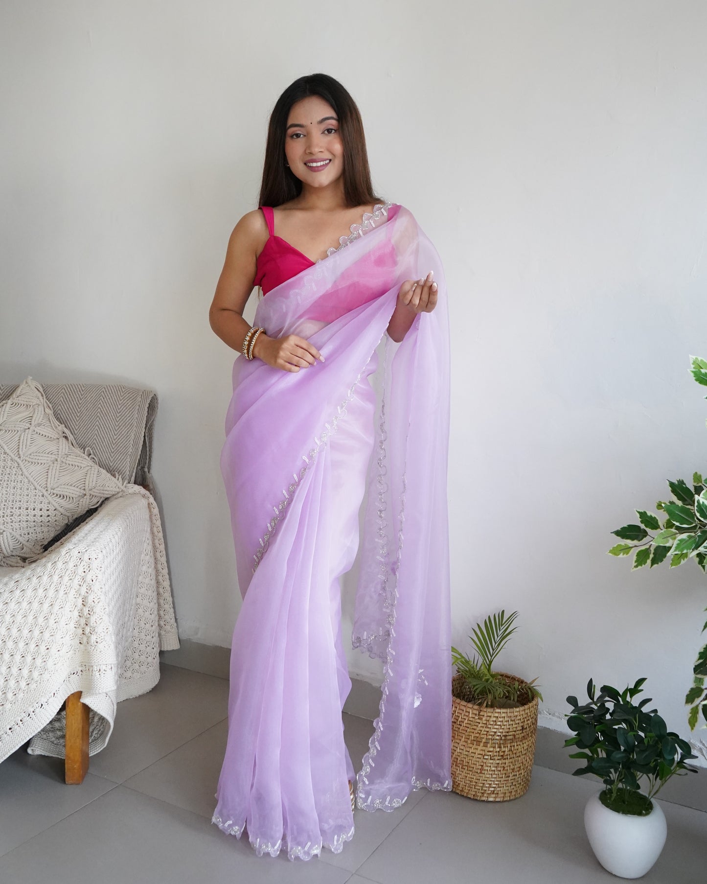 Lavender PURE ORGANZA SILK SAREE