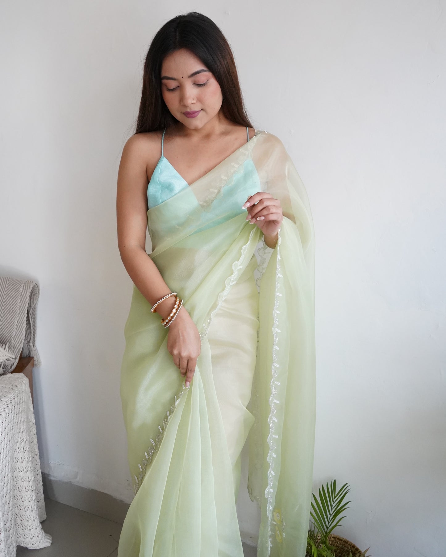 GREEN PURE ORGANZA SILK SAREE