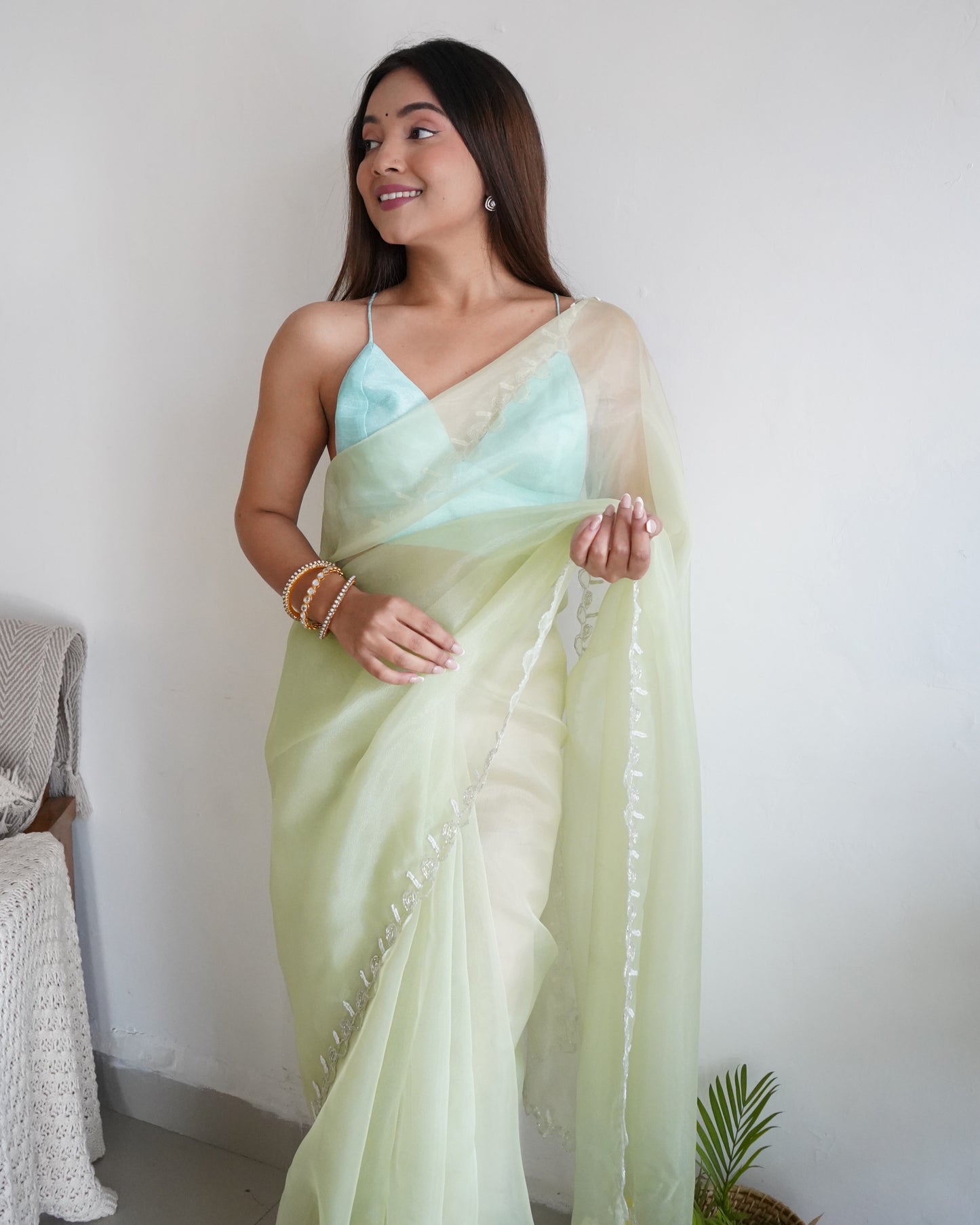 GREEN PURE ORGANZA SILK SAREE