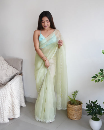 GREEN PURE ORGANZA SILK SAREE