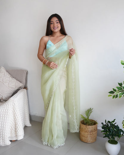 GREEN PURE ORGANZA SILK SAREE