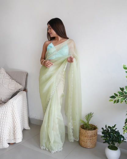 GREEN PURE ORGANZA SILK SAREE