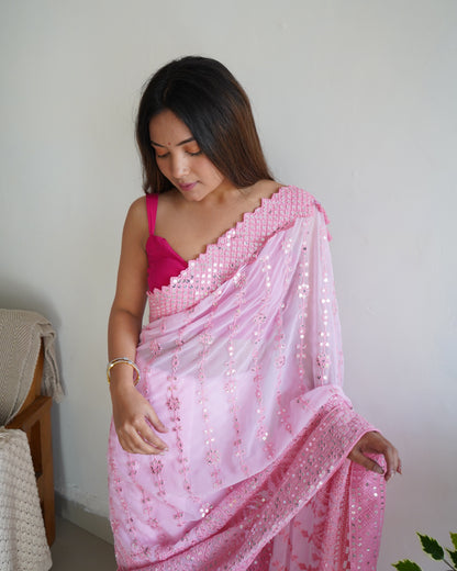 PINK Superb Soft Refined Georget Silk Saree