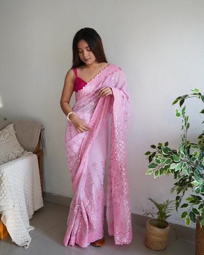 PINK Superb Soft Refined Georget Silk Saree