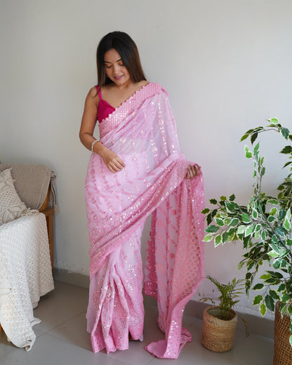 PINK Superb Soft Refined Georget Silk Saree