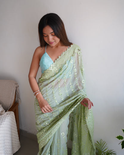 GREEN Superb Soft Refined Georget Silk Saree