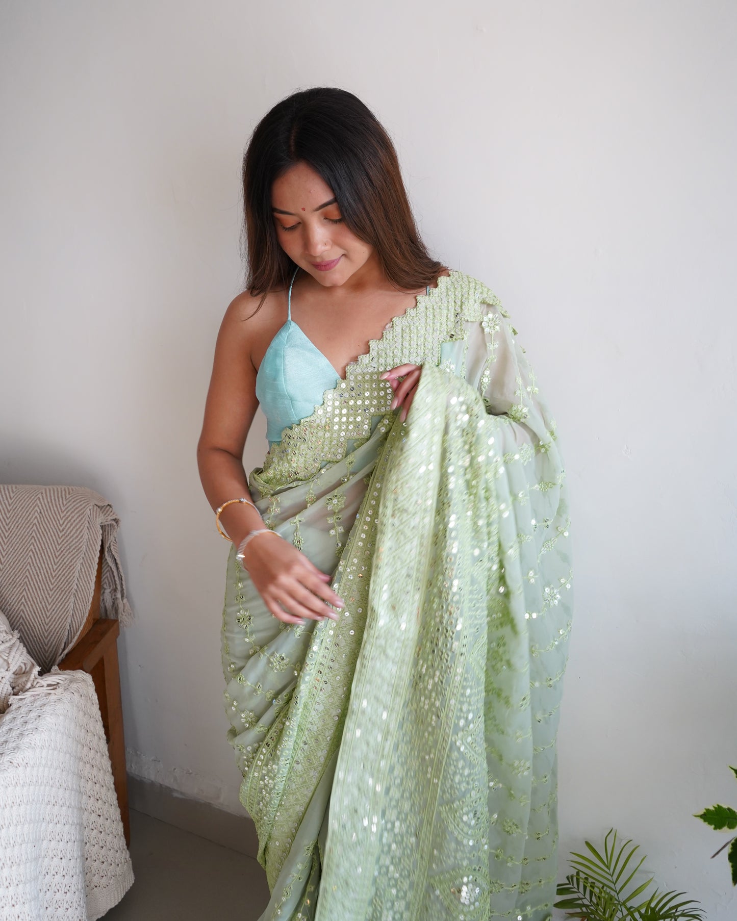 GREEN Superb Soft Refined Georget Silk Saree