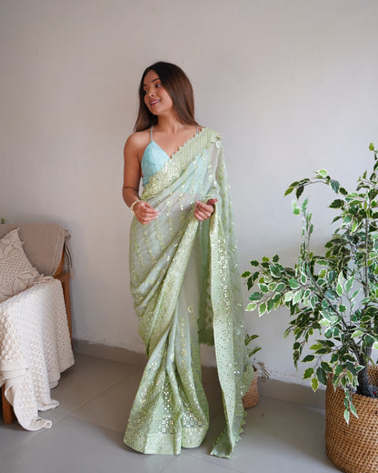 GREEN Superb Soft Refined Georget Silk Saree