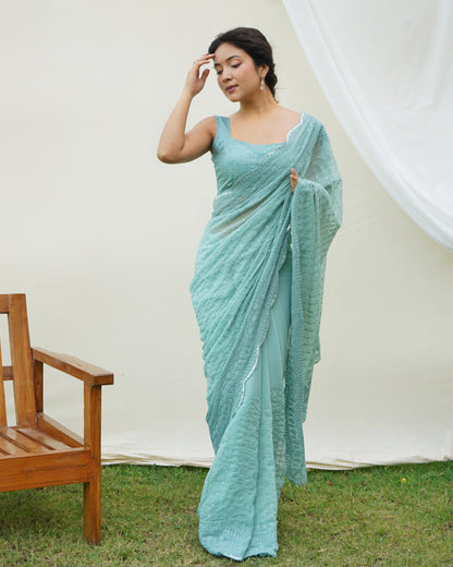 Sea Green uperb Soft RefineSd Fox Georget Silk Saree