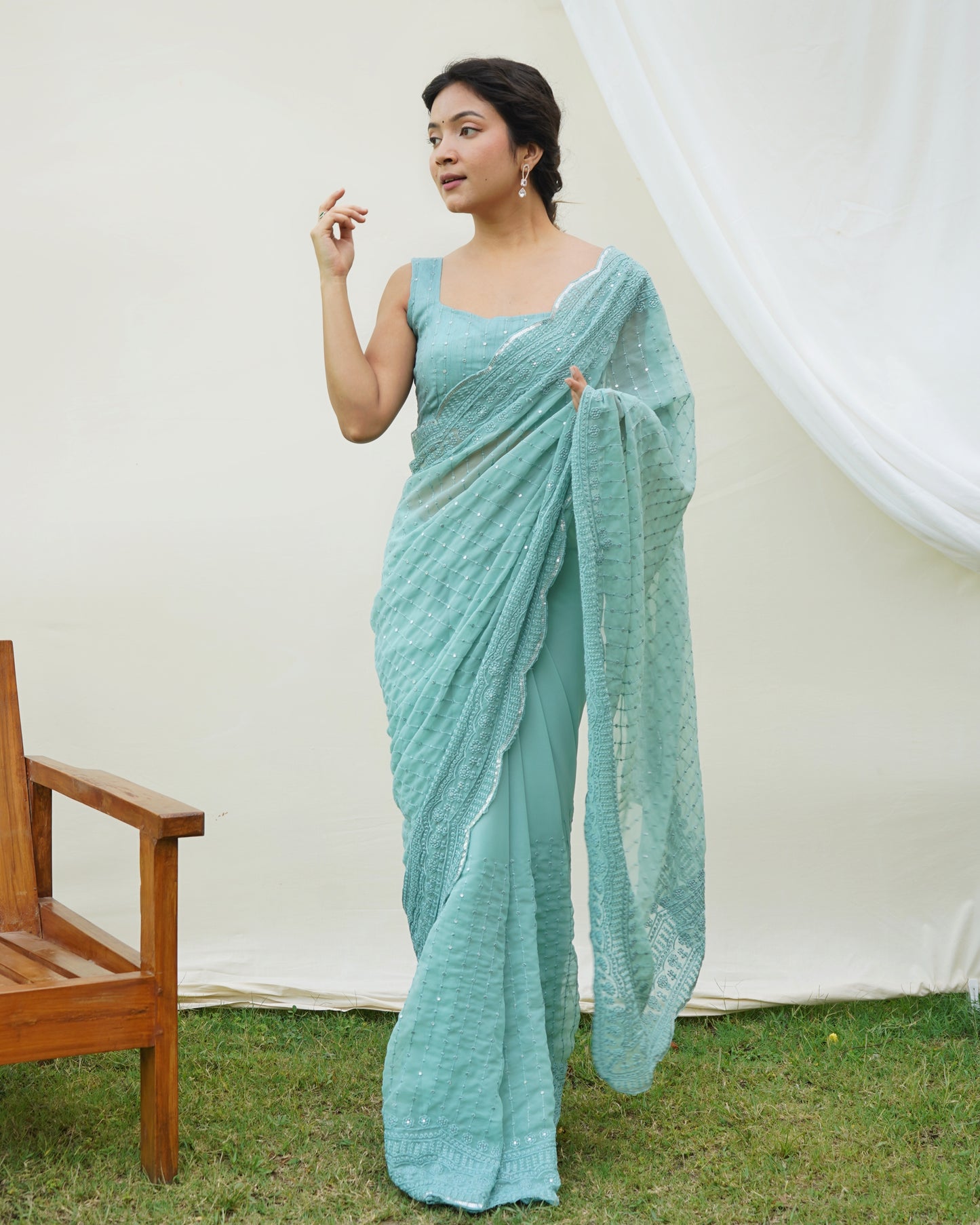 Sea Green uperb Soft RefineSd Fox Georget Silk Saree