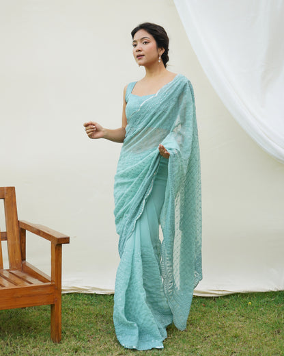 Sea Green uperb Soft RefineSd Fox Georget Silk Saree