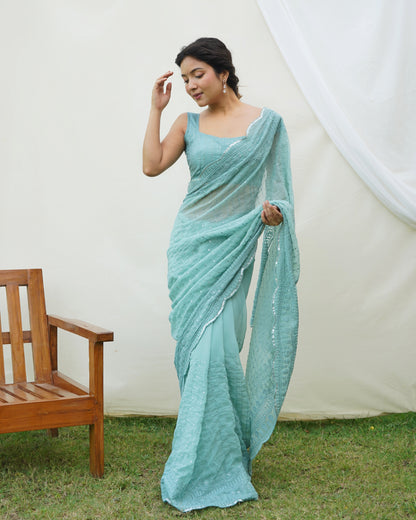 Sea Green uperb Soft RefineSd Fox Georget Silk Saree