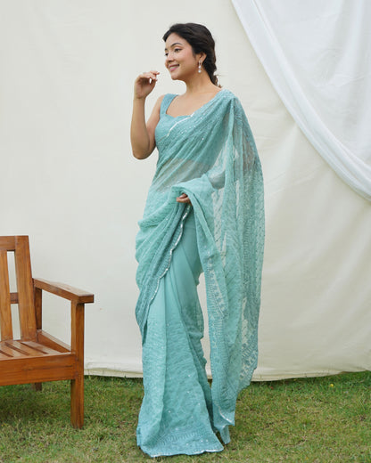 Sea Green uperb Soft RefineSd Fox Georget Silk Saree