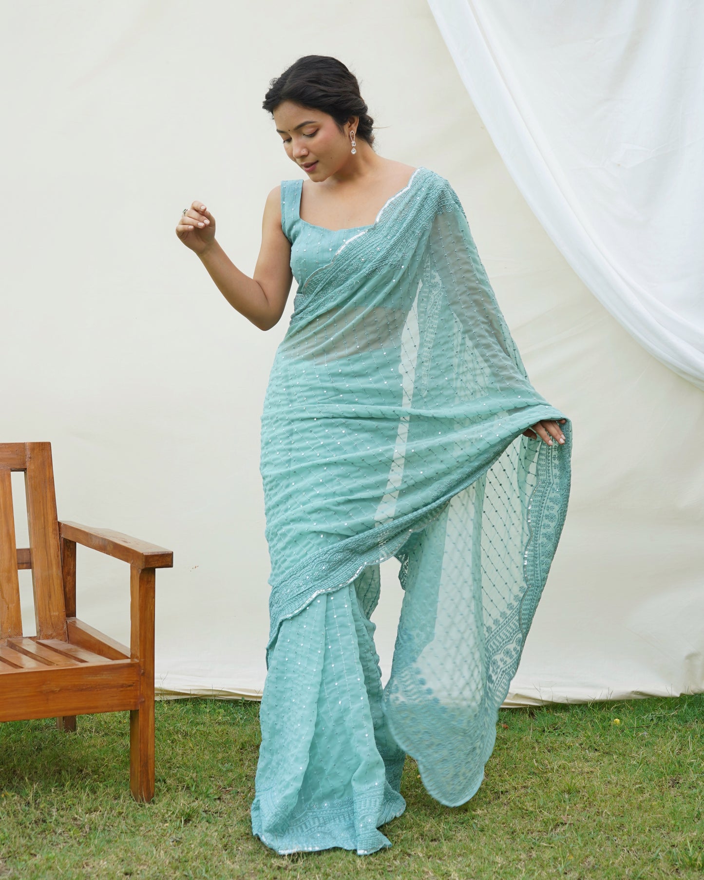 Sea Green uperb Soft RefineSd Fox Georget Silk Saree