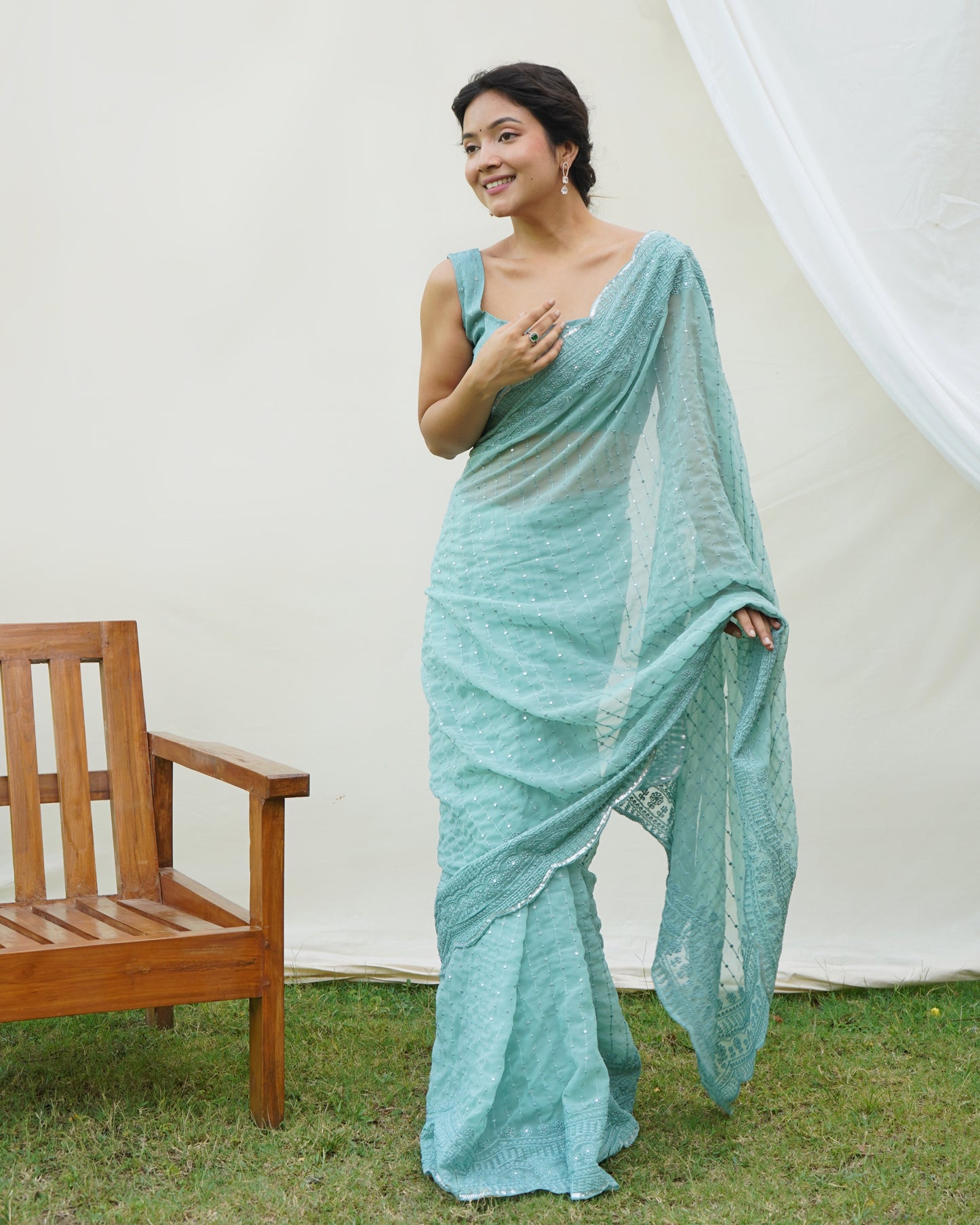 Sea Green uperb Soft RefineSd Fox Georget Silk Saree