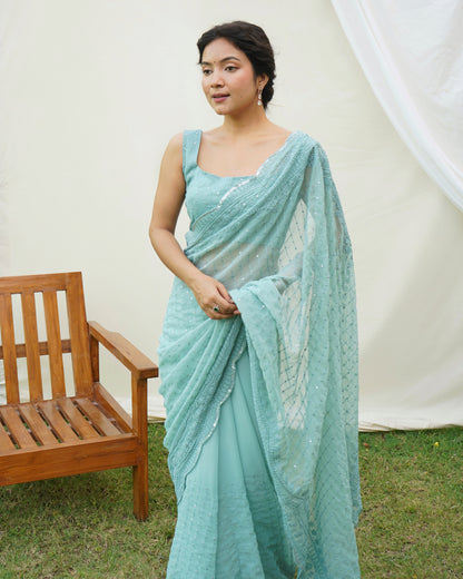 Sea Green uperb Soft RefineSd Fox Georget Silk Saree