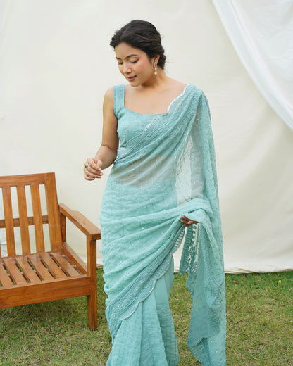 Sea Green uperb Soft RefineSd Fox Georget Silk Saree