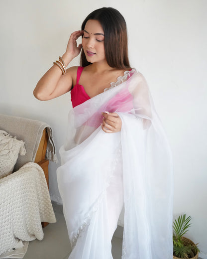 White PURE ORGANZA SILK SAREE